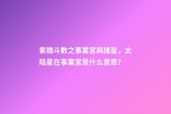 紫微斗數之事業宮與諸星，太陰星在事業宮是什么意思？