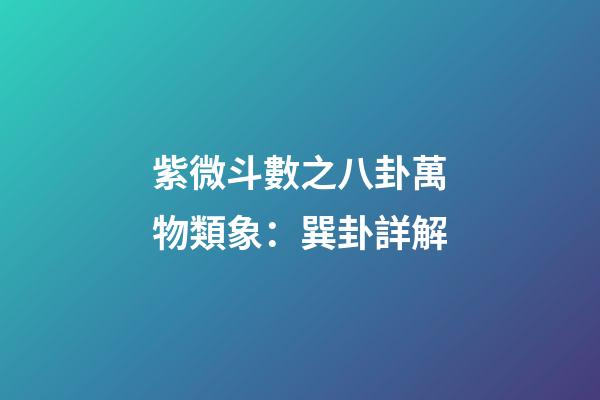 紫微斗數之八卦萬物類象：巽卦詳解
