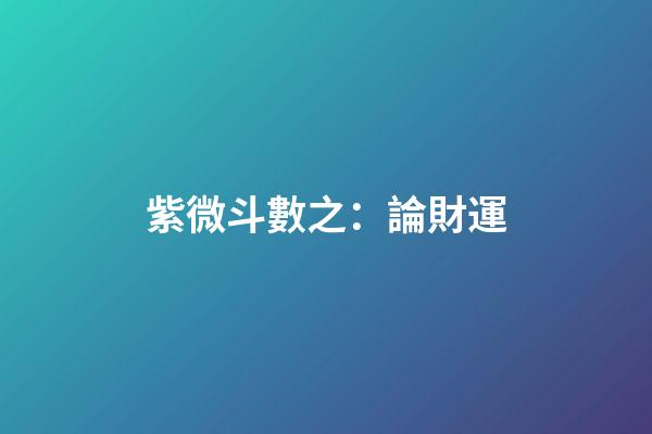 紫微斗數之：論財運
