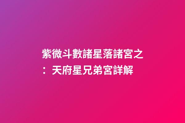 紫微斗數諸星落諸宮之：天府星兄弟宮詳解