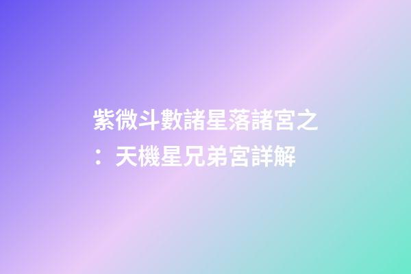 紫微斗數諸星落諸宮之：天機星兄弟宮詳解