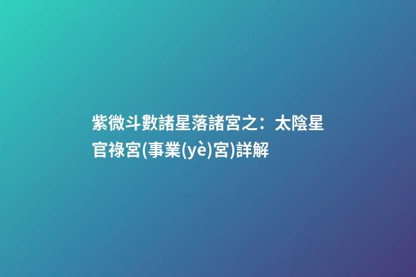 紫微斗數諸星落諸宮之：太陰星官祿宮(事業(yè)宮)詳解
