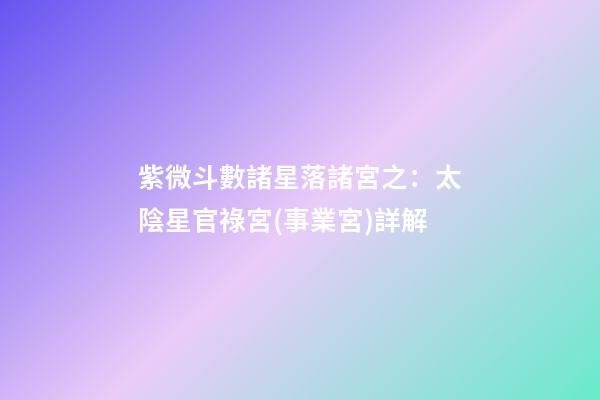 紫微斗數諸星落諸宮之：太陰星官祿宮(事業宮)詳解