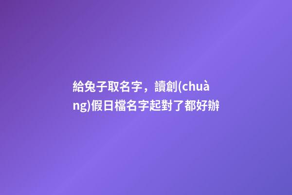 給兔子取名字，讀創(chuàng)假日檔名字起對了都好辦-第1張-觀點-玄機(jī)派