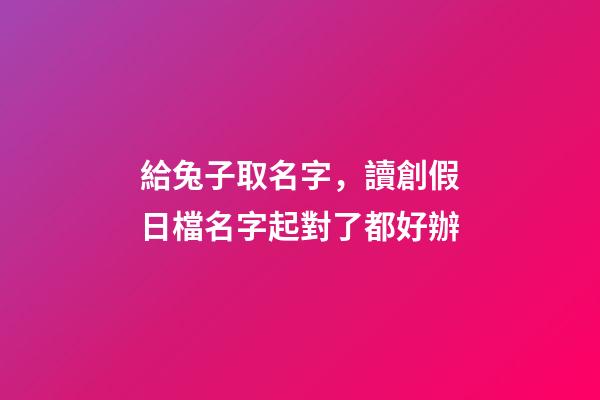 給兔子取名字，讀創假日檔名字起對了都好辦-第1張-觀點-玄機派