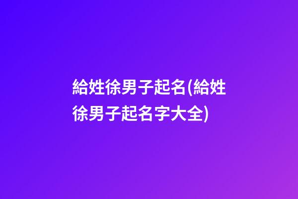 給姓徐男子起名(給姓徐男子起名字大全)