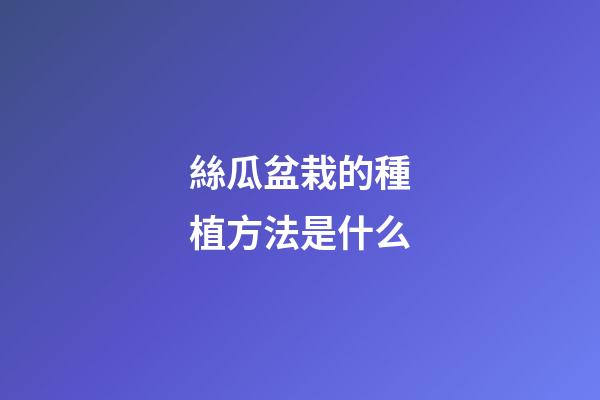 絲瓜盆栽的種植方法是什么