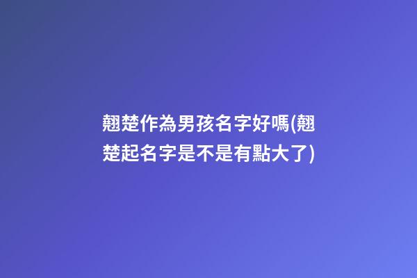 翹楚作為男孩名字好嗎(翹楚起名字是不是有點大了)