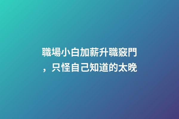 職場小白加薪升職竅門，只怪自己知道的太晚