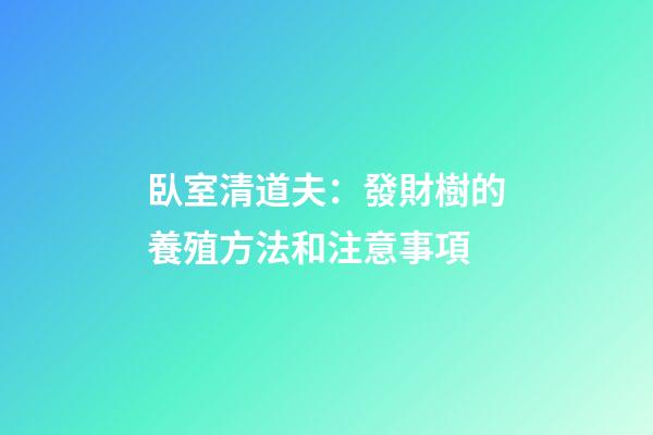 臥室清道夫：發財樹的養殖方法和注意事項