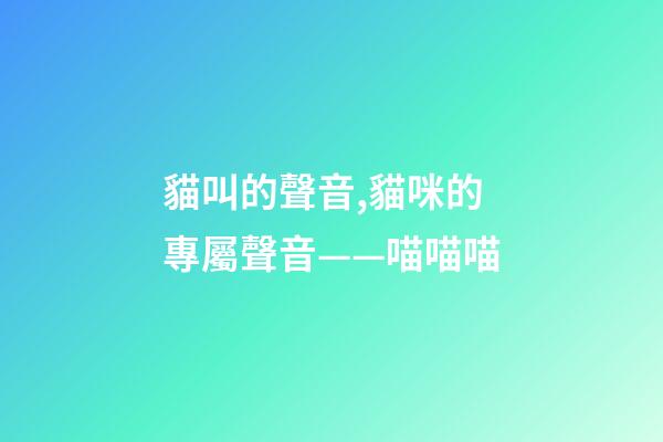貓叫的聲音,貓咪的專屬聲音——喵喵喵-第1張-觀點-玄機派