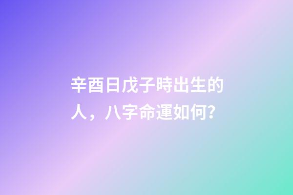 辛酉日戊子時出生的人，八字命運如何？