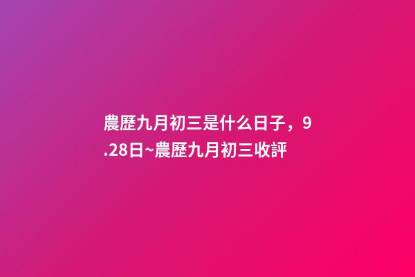 農歷九月初三是什么日子，9.28日~農歷九月初三(周三)收評-第1張-觀點-玄機派